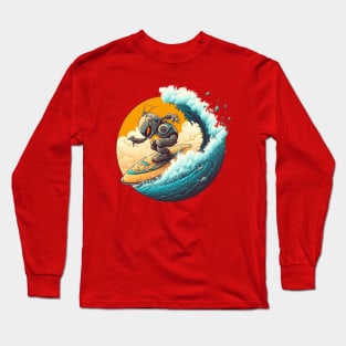 robot surfing in the sunset Long Sleeve T-Shirt